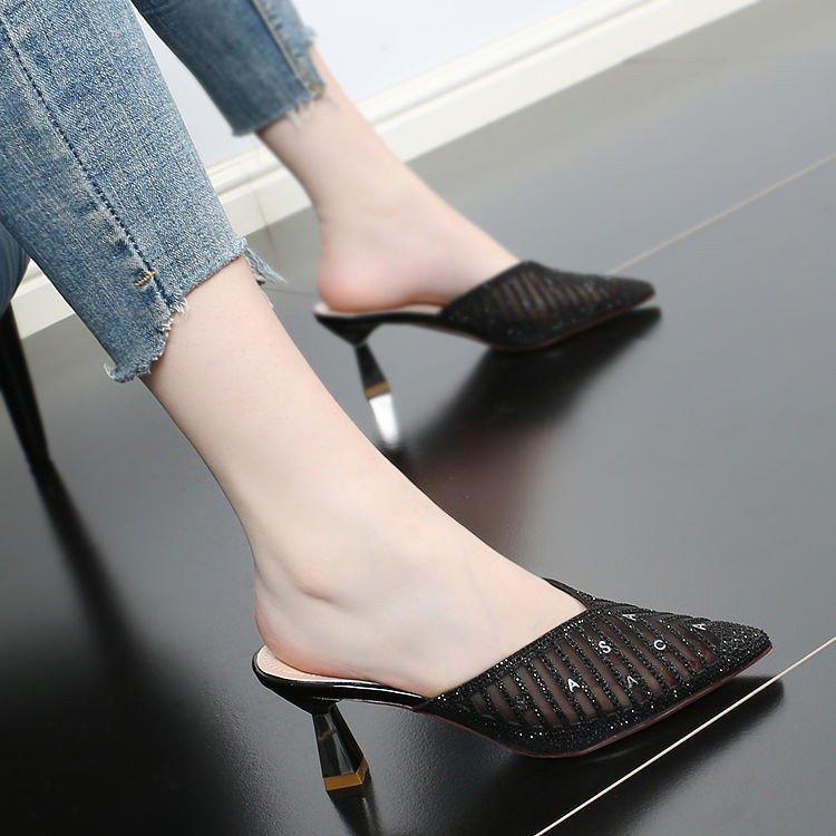 Baotou Half Slippers Women Stiletto Mesh - fadidesign