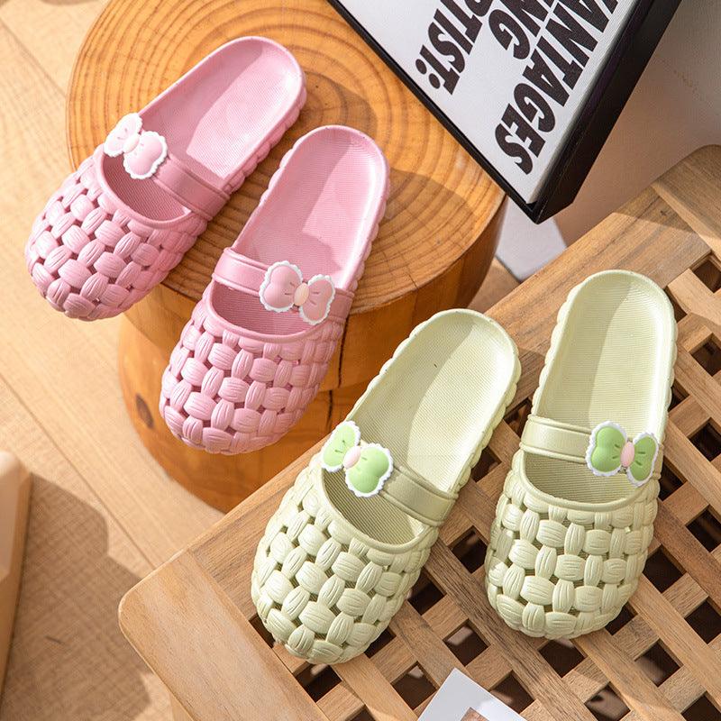 Baotou slippers with bow braid design, fashion summer beach shoes, cute house slippers - fadidesign