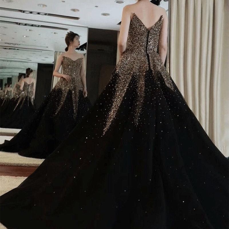 Black Wedding New Bride Big Train Main Yarn Dress - fadidesign