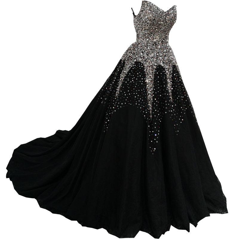 Black Wedding New Bride Big Train Main Yarn Dress - fadidesign