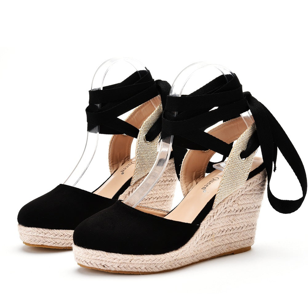 Bohemian Round Toe Platform Wedge Sandals For Women - fadidesign