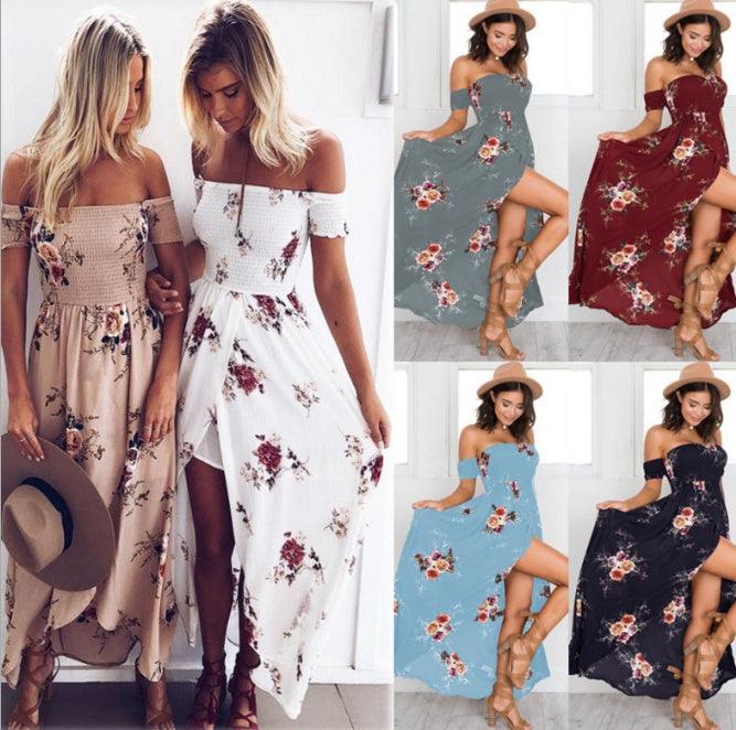 Boho style long dress women Off shoulder beach summer dresses - fadidesign