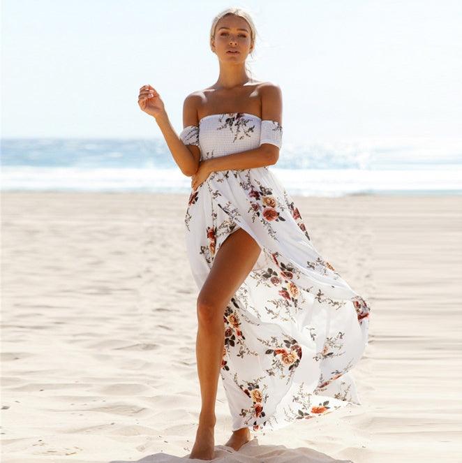 Boho style long dress women Off shoulder beach summer dresses - fadidesign