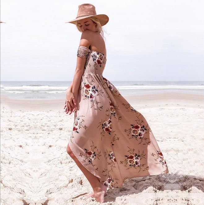 Boho style long dress women Off shoulder beach summer dresses - fadidesign