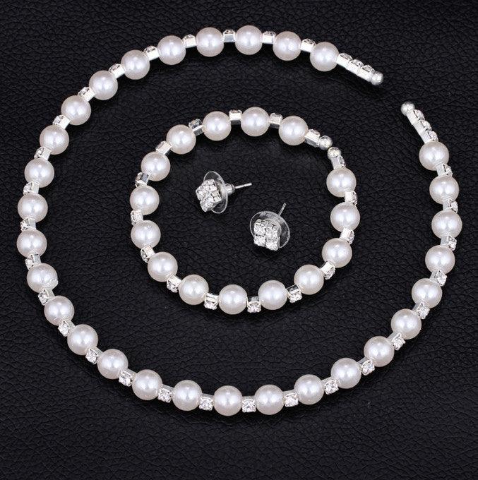 Bridal bridal accessories 8MM handmade pearls, Rhinestone necklaces, necklaces, bracelets, earrings, three sets of suits - fadidesign