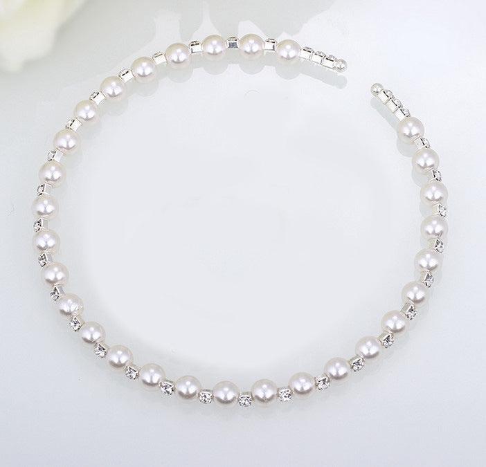 Bridal bridal accessories 8MM handmade pearls, Rhinestone necklaces, necklaces, bracelets, earrings, three sets of suits - fadidesign