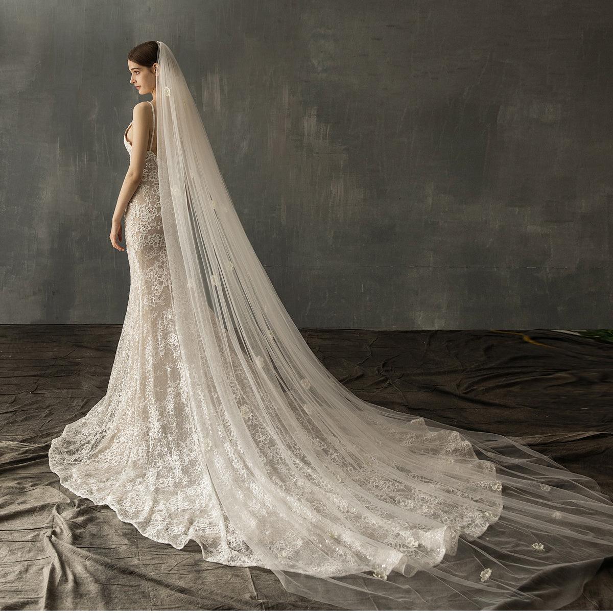 Bridal Church Wedding Pearl Long Tail Tulle - fadidesign