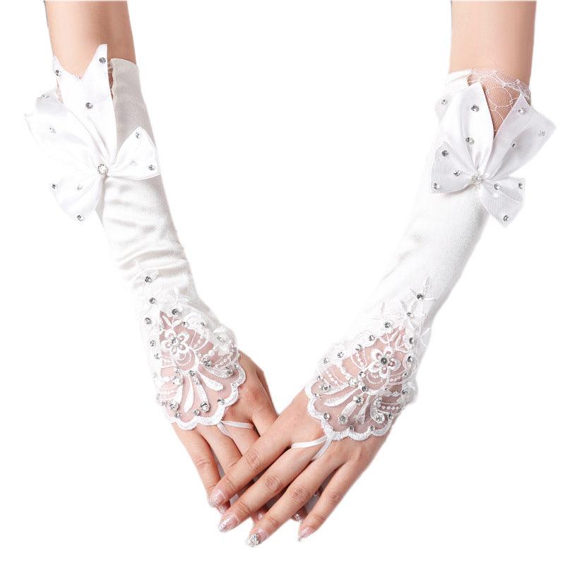 Bridal Gloves Wedding Hook Finger Flower Bow Lace Hollow Sleeves - fadidesign