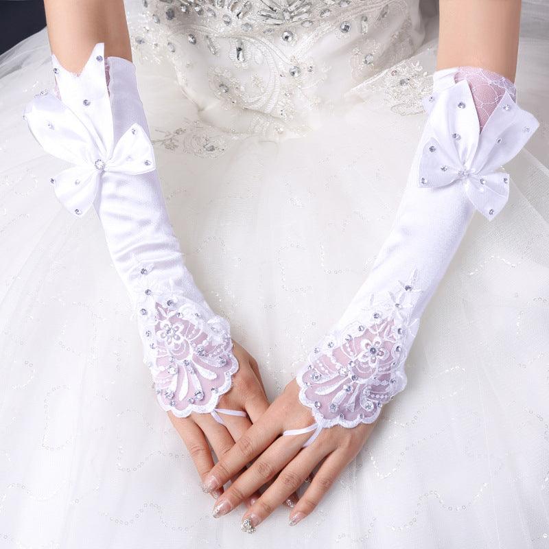 Bridal Gloves Wedding Hook Finger Flower Bow Lace Hollow Sleeves - fadidesign