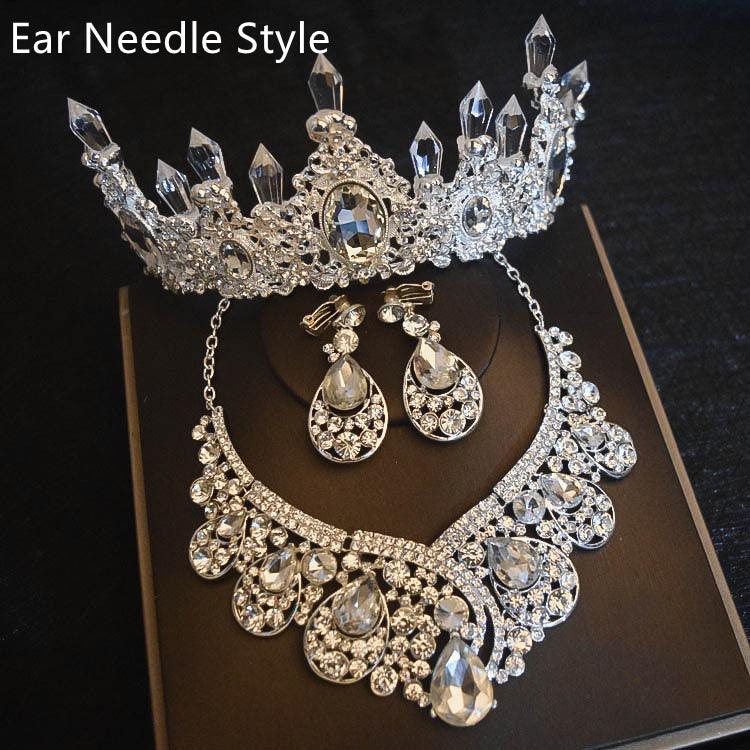 Bridal Headdress Flowers Wedding Hair Accessories Accessories Crown Necklace Earrings Three-piece Set Wedding Accessories - fadidesign