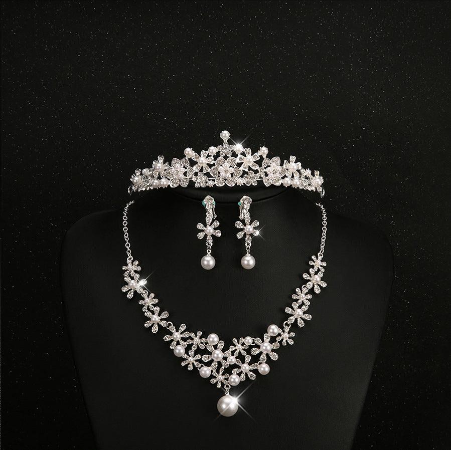 Bridal headdress, three sets of crystal flower necklace, diamond earrings, European and American Wind crown, wedding jewelry - fadidesign