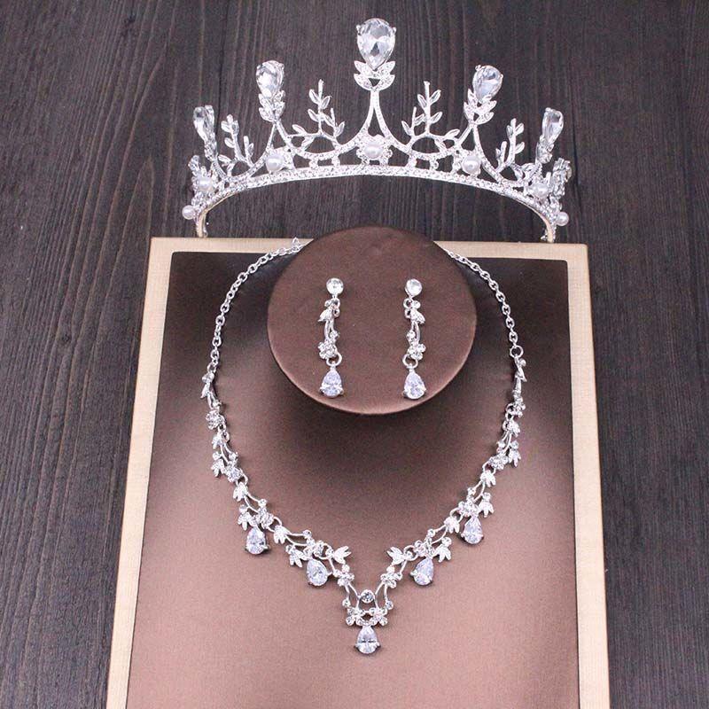 Bridal Rhinestone Crown Necklace Set Wedding Accessories - fadidesign