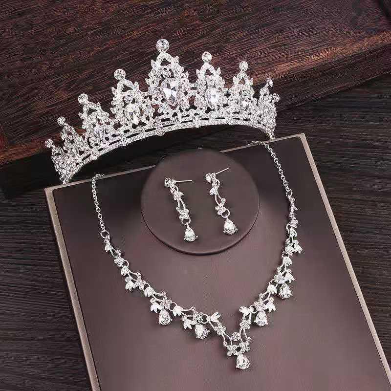 Bridal Rhinestone Crown Necklace Set Wedding Accessories - fadidesign