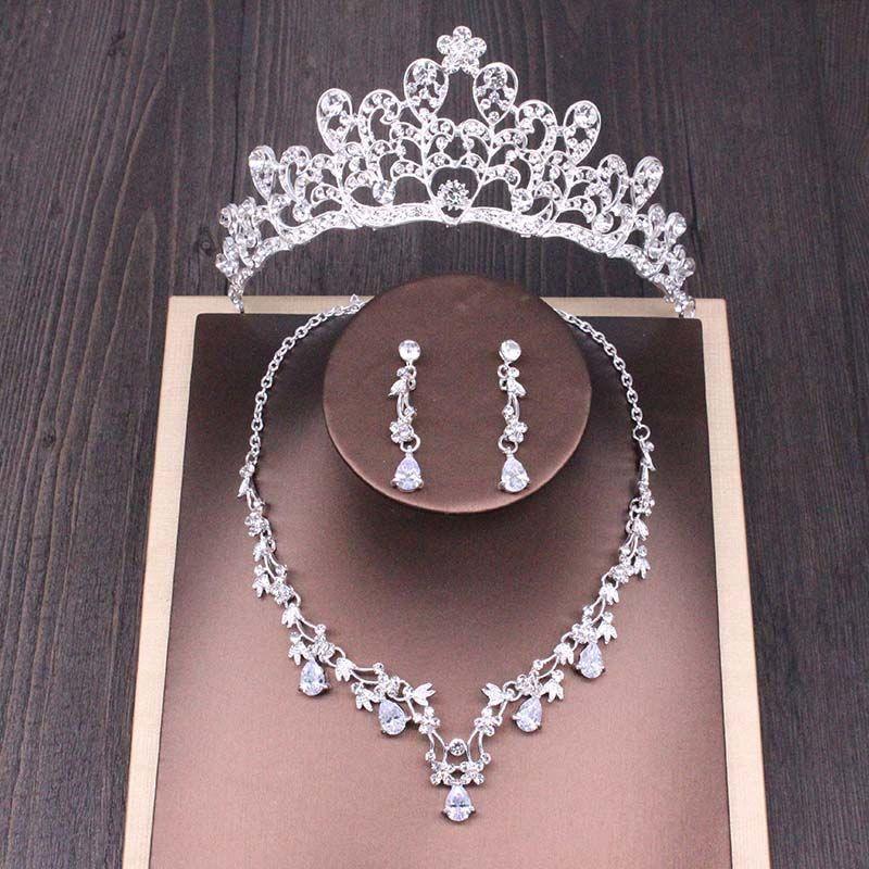 Bridal Rhinestone Crown Necklace Set Wedding Accessories - fadidesign