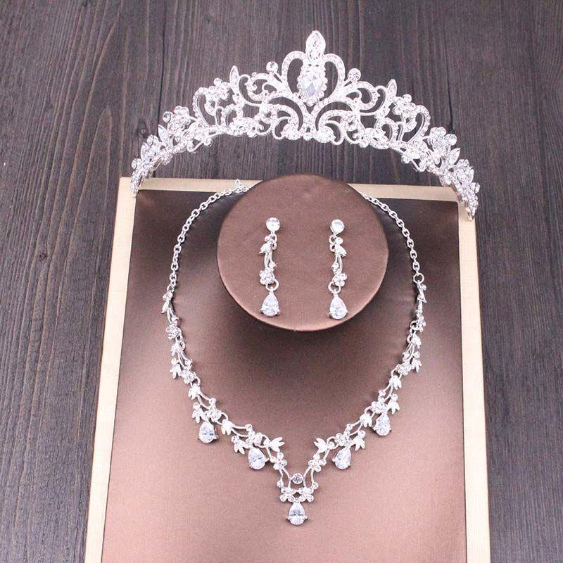 Bridal Rhinestone Crown Necklace Set Wedding Accessories - fadidesign