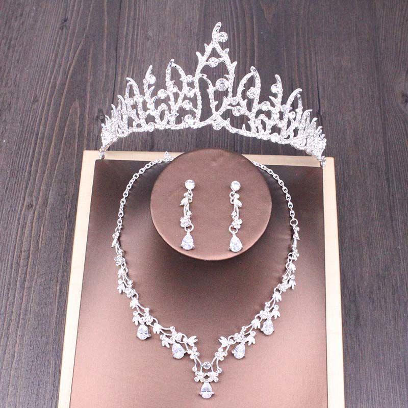 Bridal Rhinestone Crown Necklace Set Wedding Accessories - fadidesign