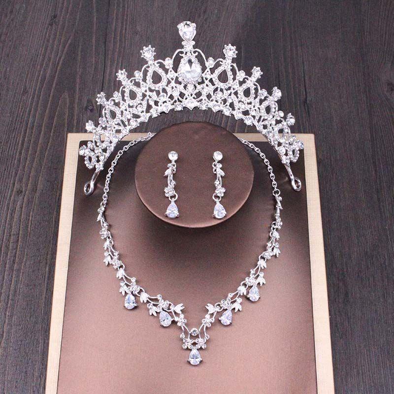 Bridal Rhinestone Crown Necklace Set Wedding Accessories - fadidesign