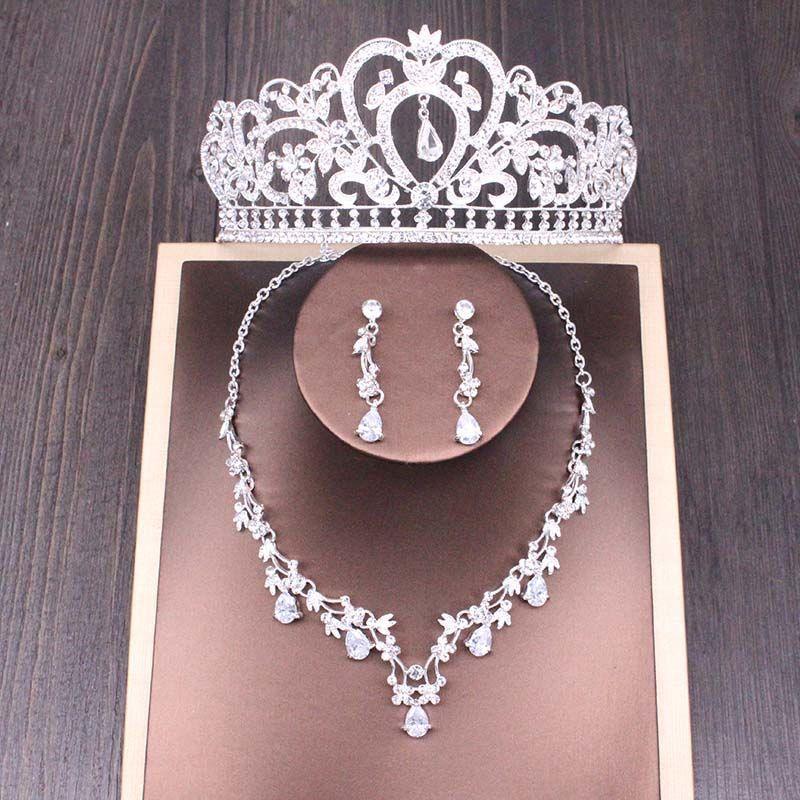 Bridal Rhinestone Crown Necklace Set Wedding Accessories - fadidesign