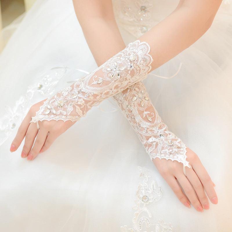 Bridal Wedding Dress Long Gloves Strappy Fingerless - fadidesign