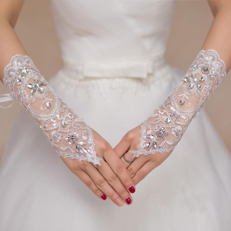 Bridal Wedding Dress Long Gloves Strappy Fingerless - fadidesign