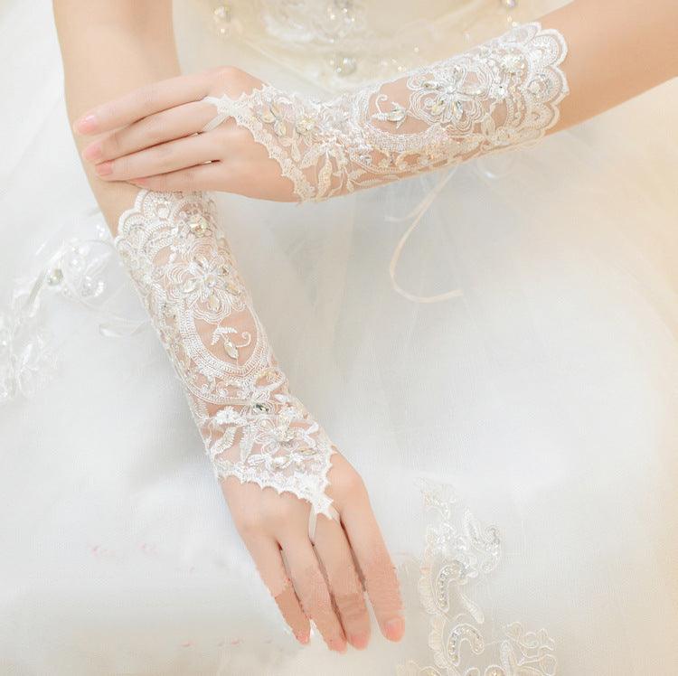 Bridal Wedding Dress Long Gloves Strappy Fingerless - fadidesign