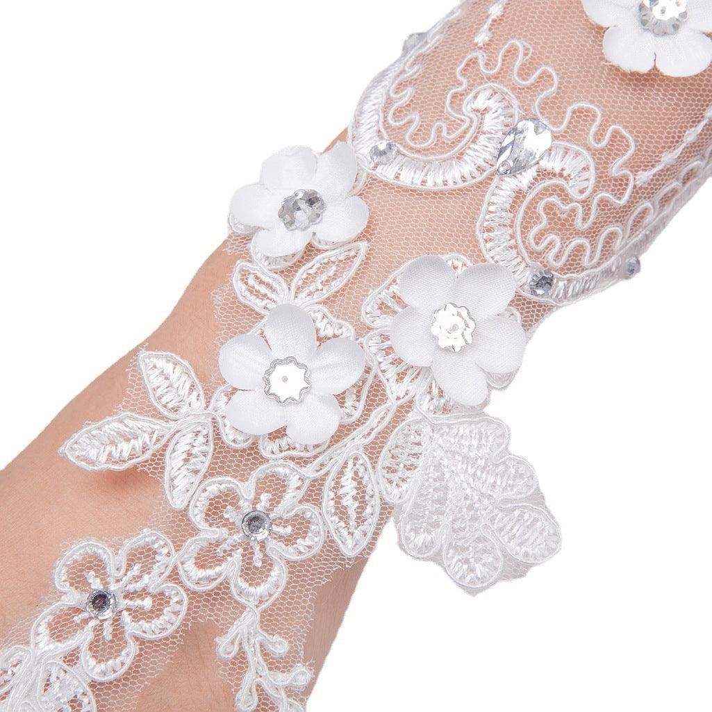 Bridal Wedding Gloves Diamond Studded Hollow Mesh - fadidesign