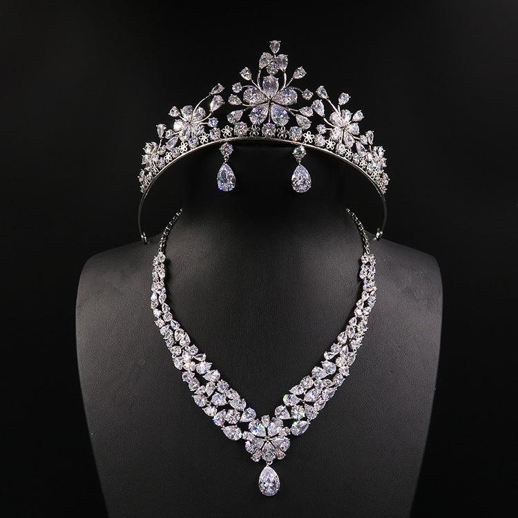 Bride headdress crown necklace three piece Earrings Korean wedding wedding wedding jewelry ornaments suit - fadidesign