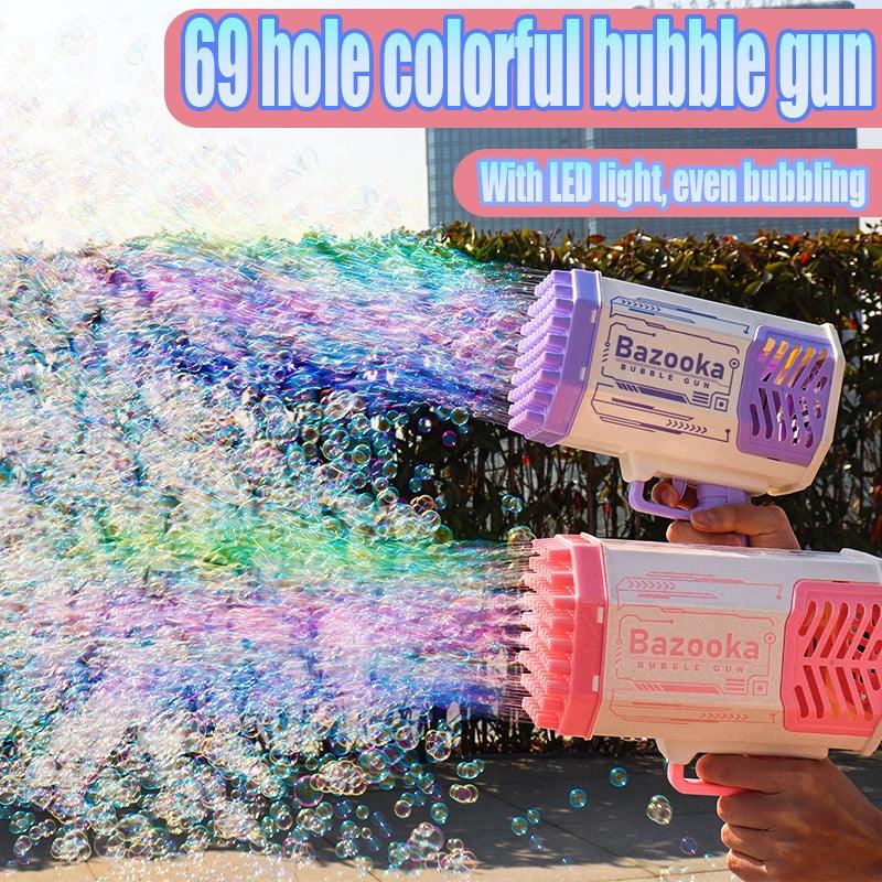 Bubble Gun Rocket 69 Holes Soap Bubbles Machine Gun Shape Automatic Blower With Light Toys For Kids Pomperos - fadidesign