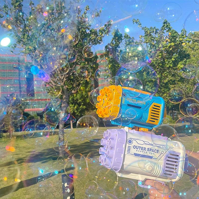 Bubble Gun Rocket 69 Holes Soap Bubbles Machine Gun Shape Automatic Blower With Light Toys For Kids Pomperos - fadidesign