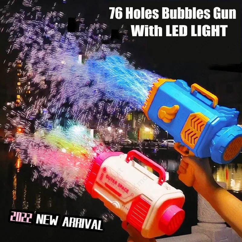 Bubble Gun Rocket 69 Holes Soap Bubbles Machine Gun Shape Automatic Blower With Light Toys For Kids Pomperos - fadidesign