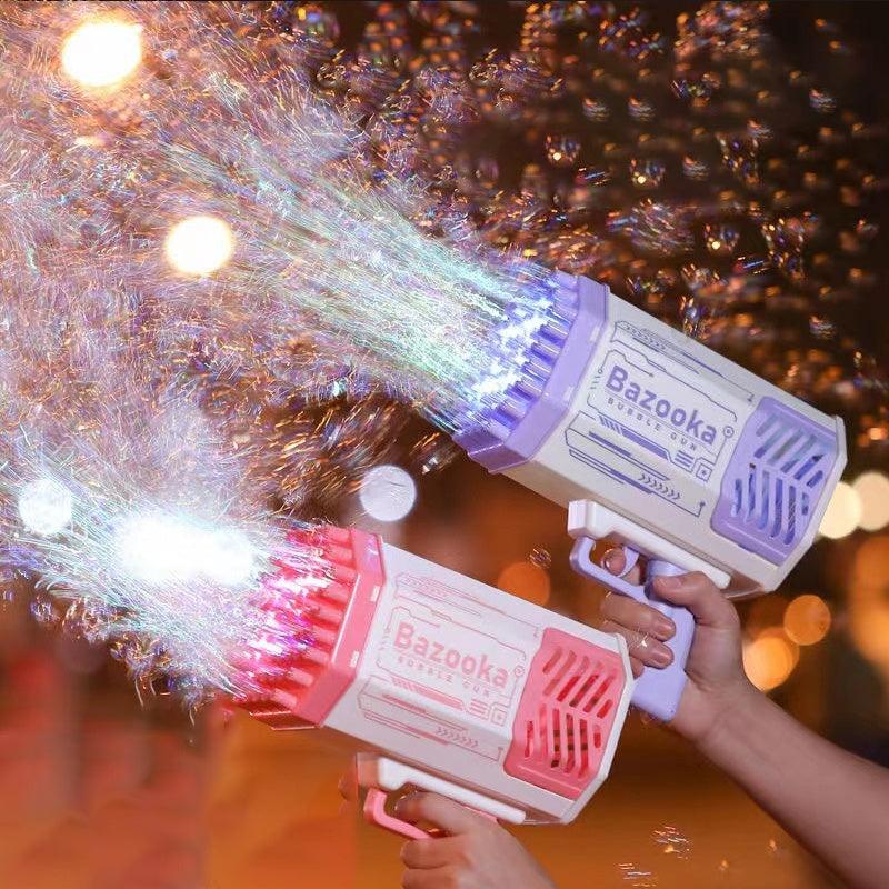 Bubble Gun Rocket 69 Holes Soap Bubbles Machine Gun Shape Automatic Blower With Light Toys For Kids Pomperos - fadidesign