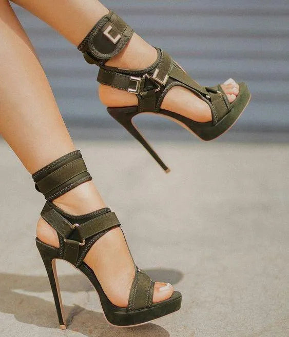 Buckle Super High Heels Waterproof Platform Fish Mouth Stiletto Heel Women Sandals - fadidesign