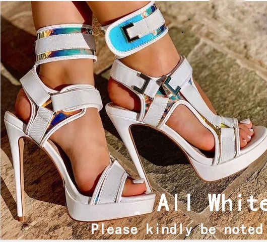 Buckle Super High Heels Waterproof Platform Fish Mouth Stiletto Heel Women Sandals - fadidesign