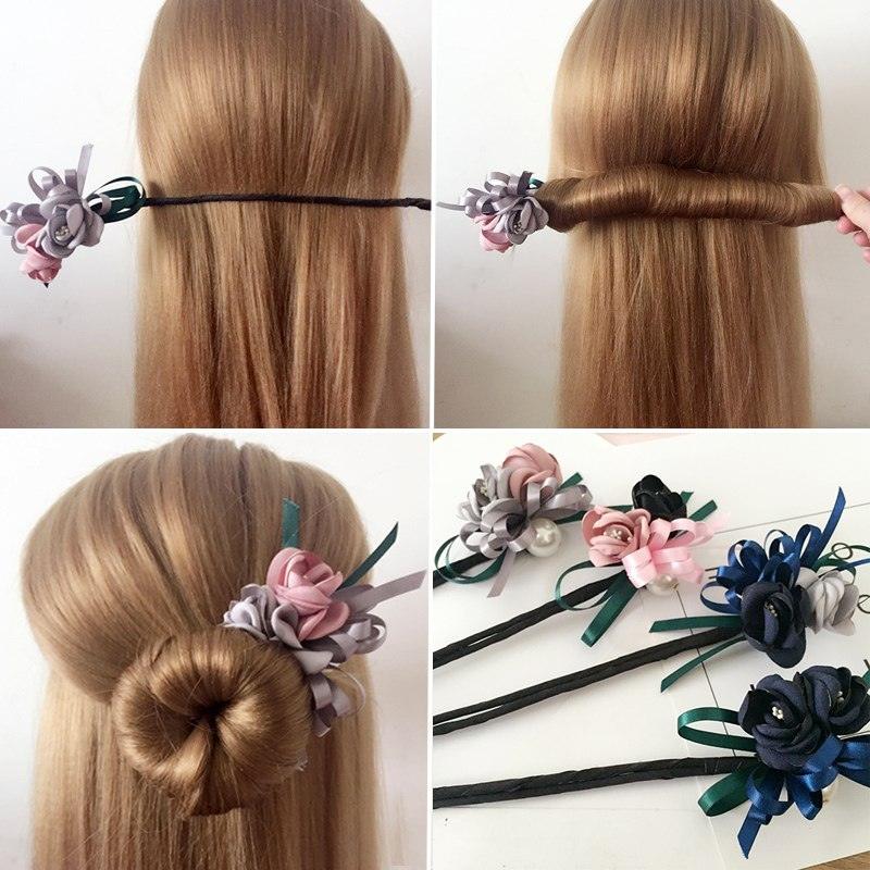 Bun Hair Half Bun Pearl Flower Hair Plate Hair Elastic Korean Styling Headdress Hair Accessories - fadidesign