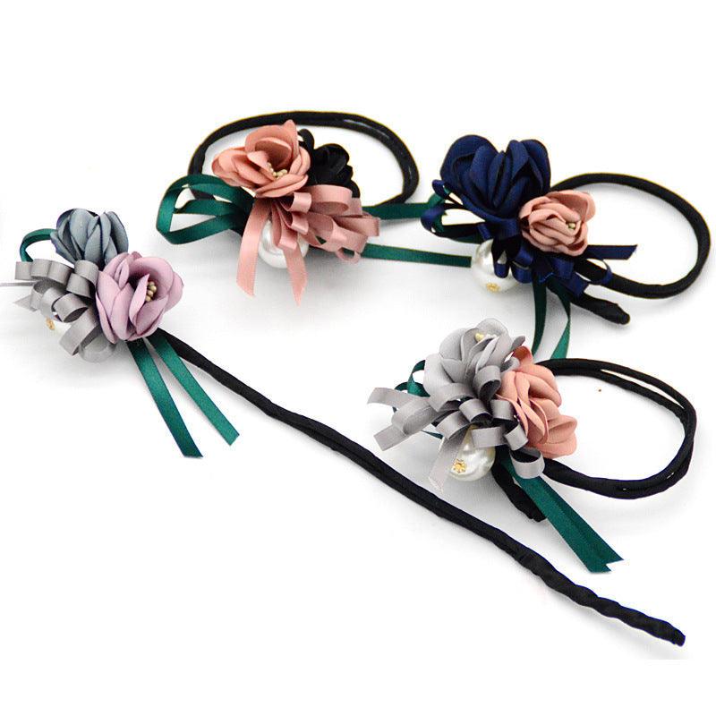 Bun Hair Half Bun Pearl Flower Hair Plate Hair Elastic Korean Styling Headdress Hair Accessories - fadidesign