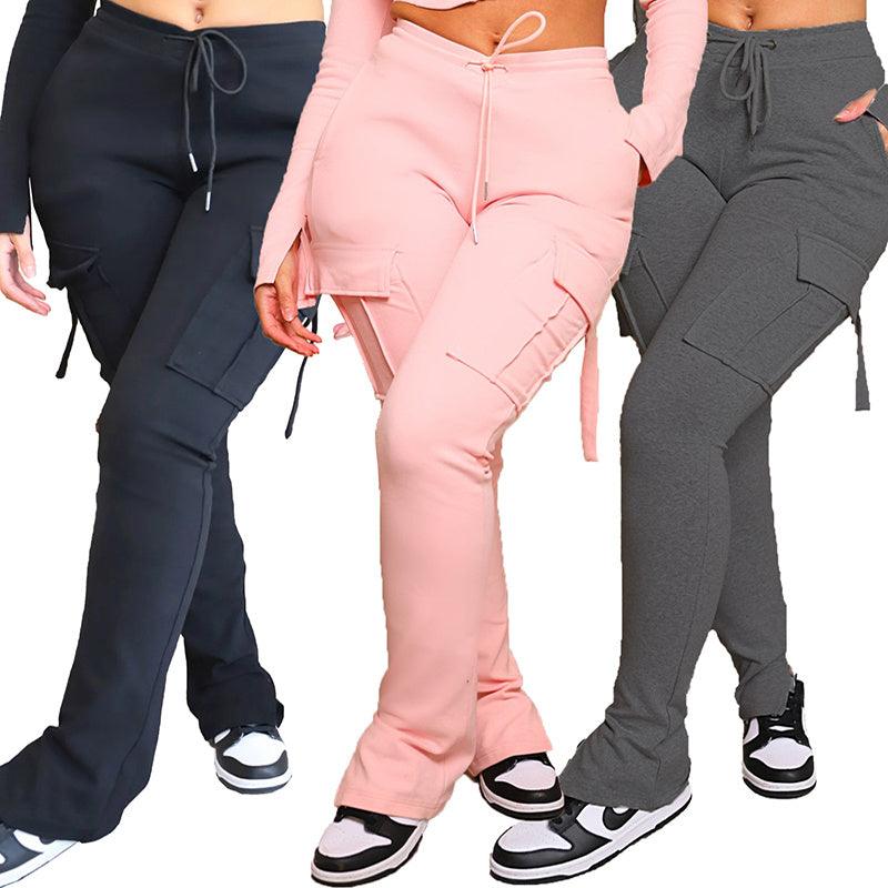 Cargo Pants With Pockets High Waist Drawstring Wide Leg Straight Trousers For Women Overalls - fadidesign