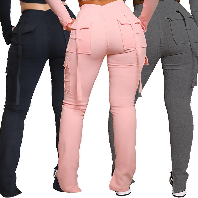 Cargo Pants With Pockets High Waist Drawstring Wide Leg Straight Trousers For Women Overalls - fadidesign