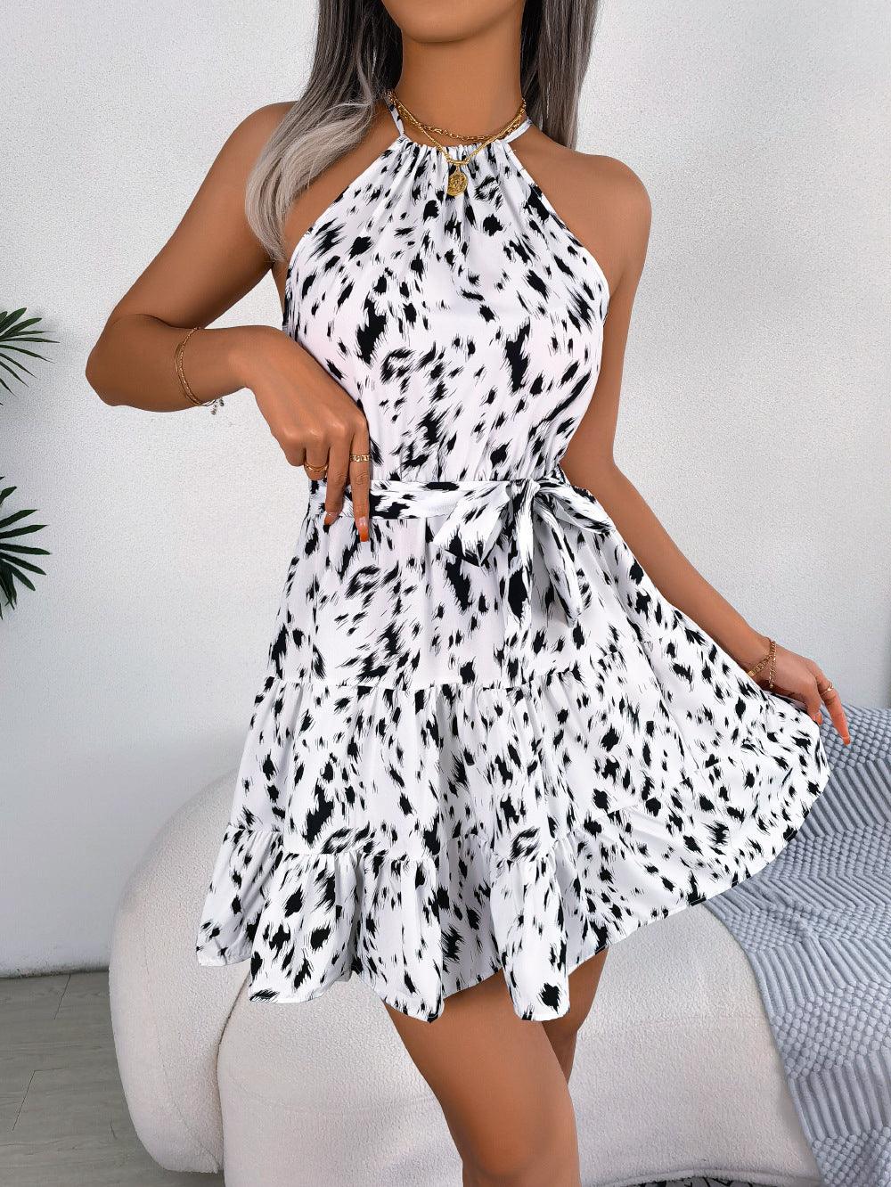 Casual Leopard Print Ruffled Swing Dress Summer Fashion Beach Dresses Women - fadidesign