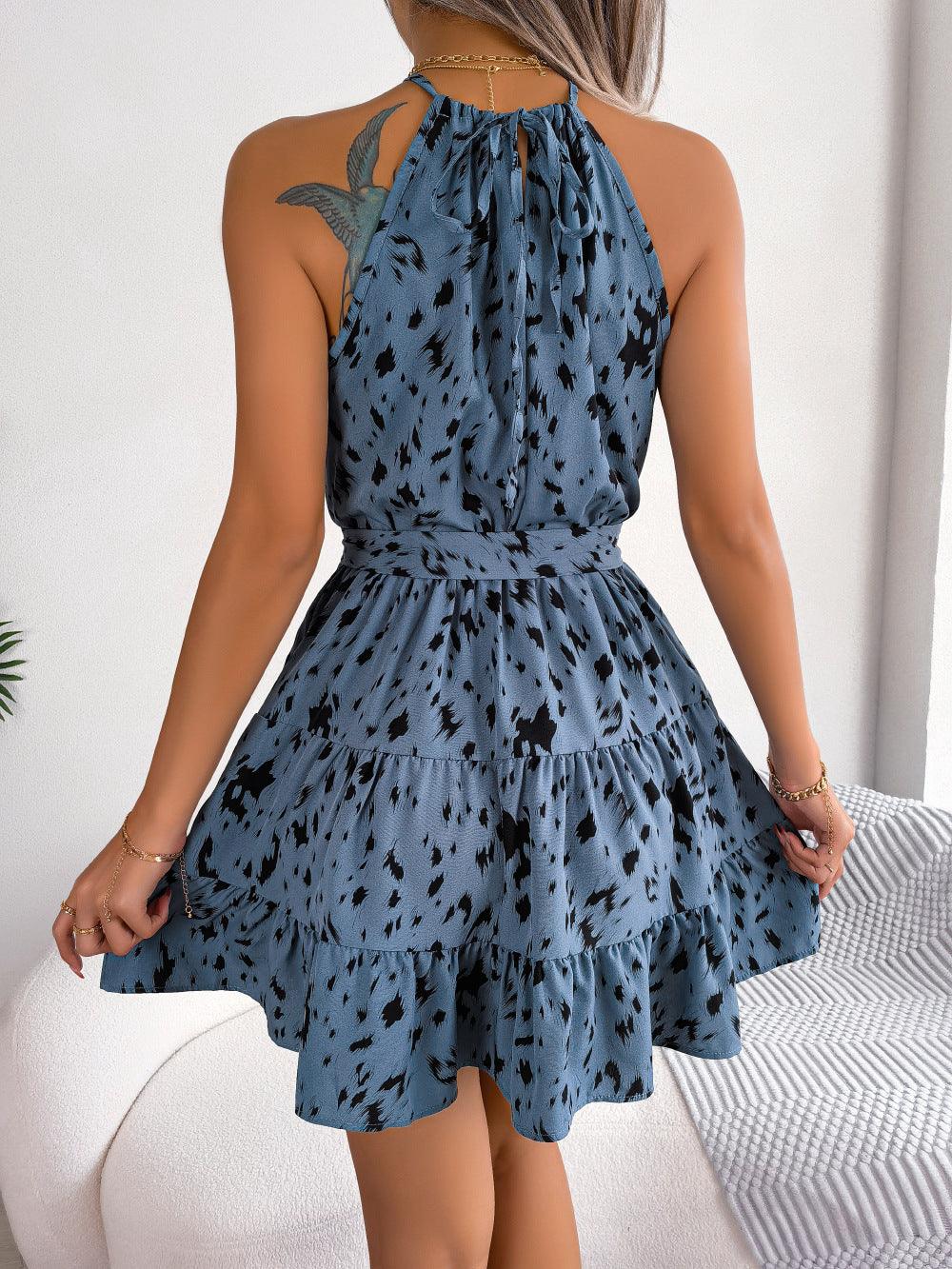 Casual Leopard Print Ruffled Swing Dress Summer Fashion Beach Dresses Women - fadidesign