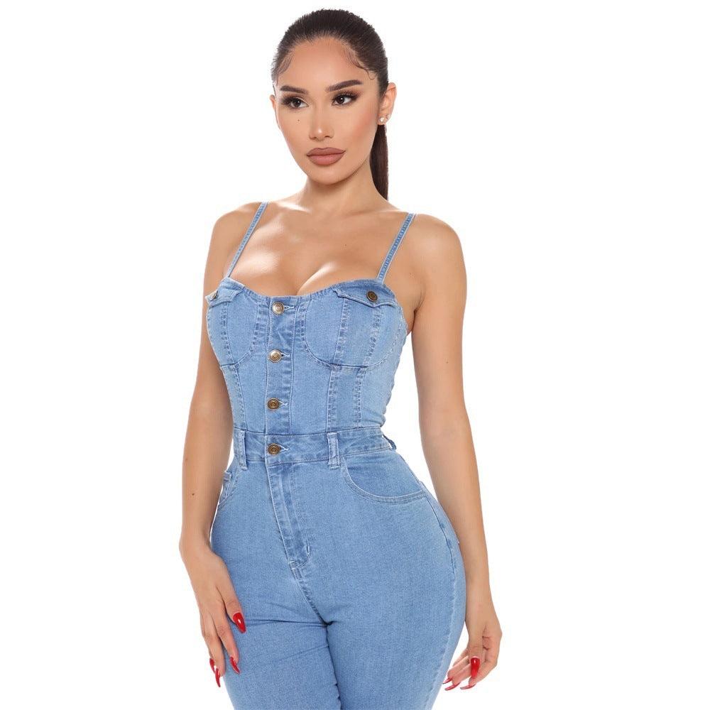 Casual Nightclub Women's High Elastic Denim Jumpsuit Summer - fadidesign