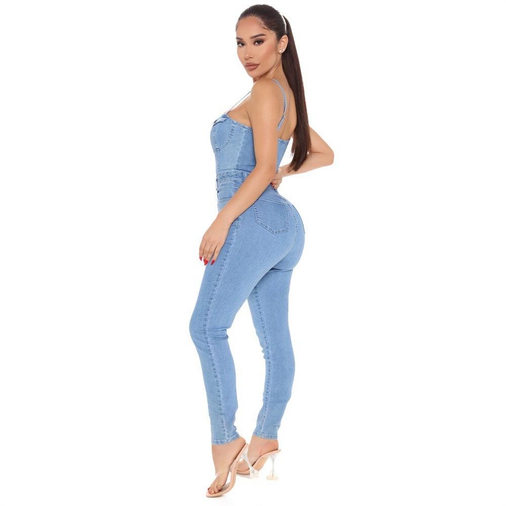 Casual Nightclub Women's High Elastic Denim Jumpsuit Summer - fadidesign