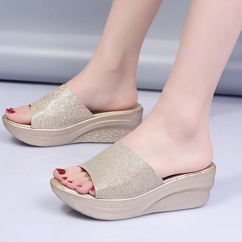 Casual Slip On Sequins Large Slippers For Women In Summer - fadidesign