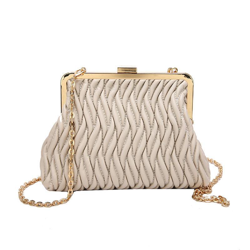 Chain Shoulder Texture Lock Pleated Handbag - fadidesign