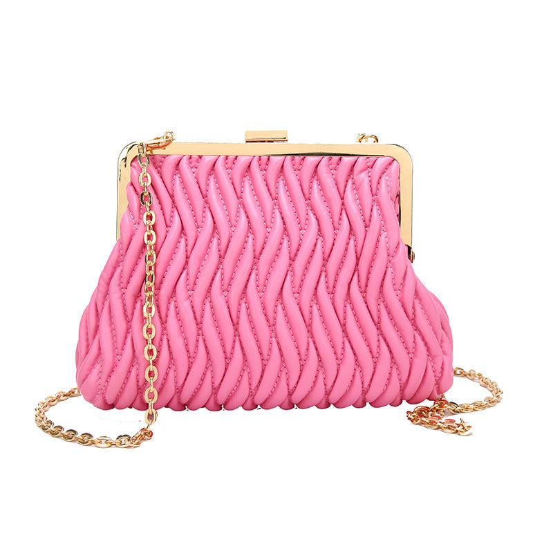 Chain Shoulder Texture Lock Pleated Handbag - fadidesign