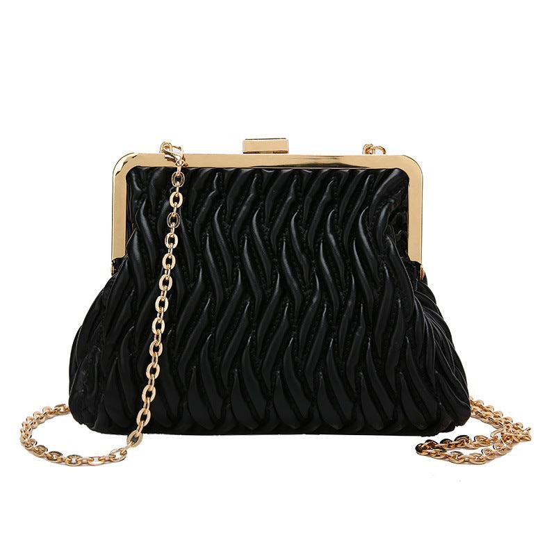 Chain Shoulder Texture Lock Pleated Handbag - fadidesign