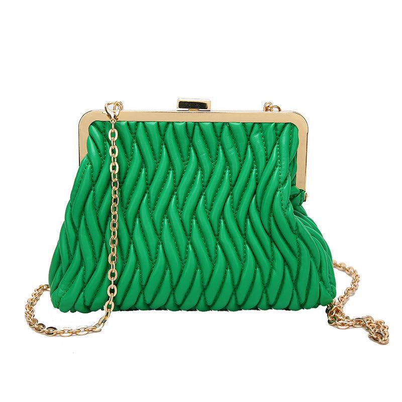 Chain Shoulder Texture Lock Pleated Handbag - fadidesign