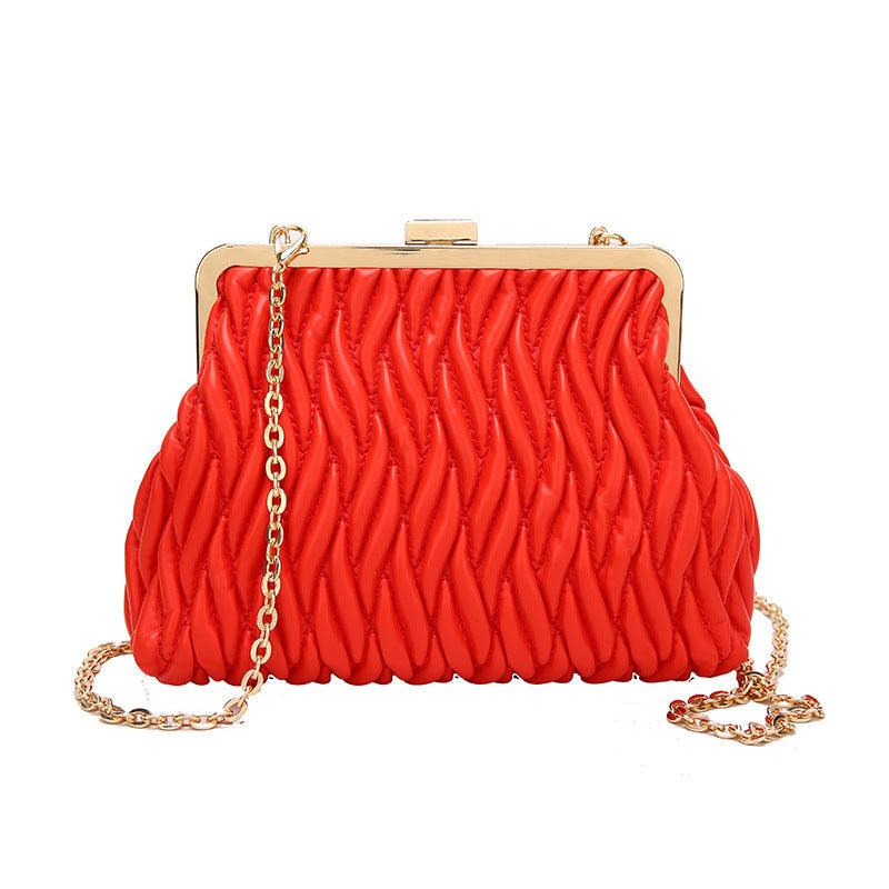 Chain Shoulder Texture Lock Pleated Handbag - fadidesign