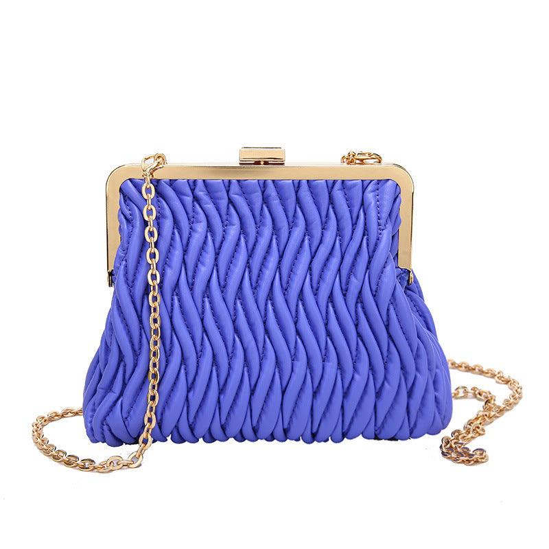 Chain Shoulder Texture Lock Pleated Handbag - fadidesign