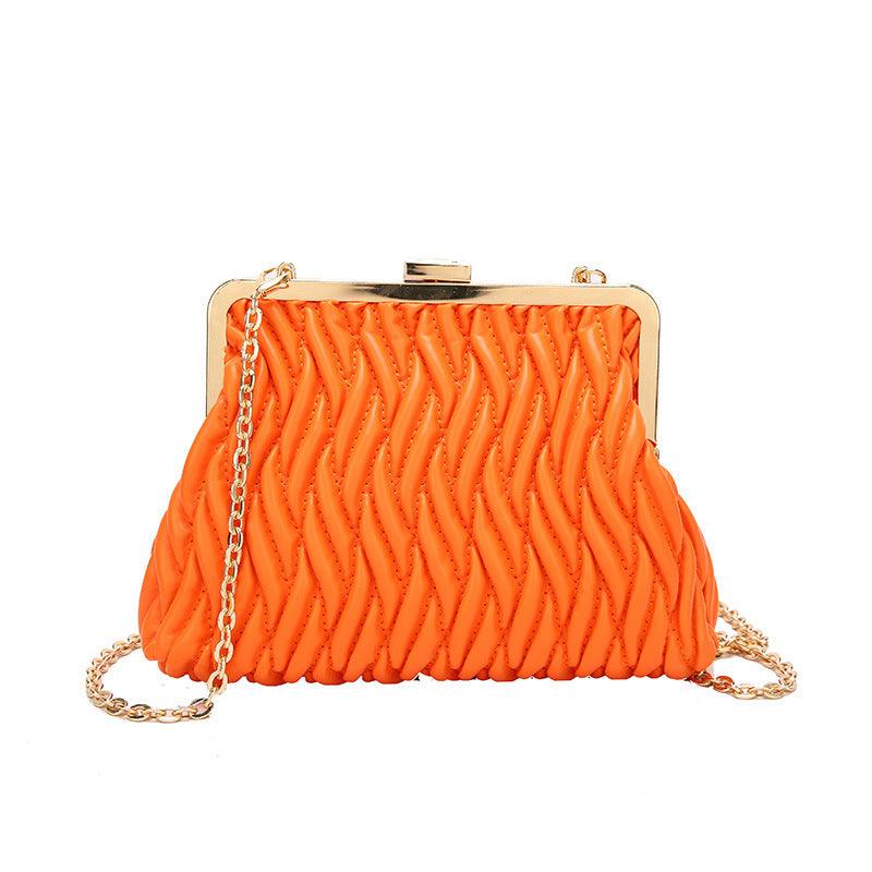 Chain Shoulder Texture Lock Pleated Handbag - fadidesign