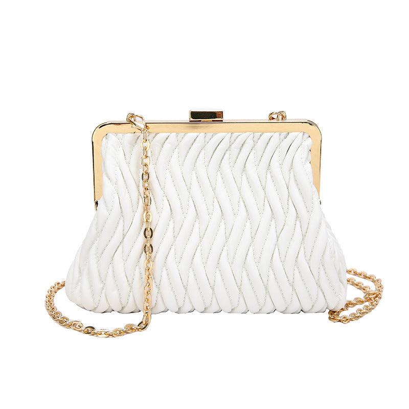 Chain Shoulder Texture Lock Pleated Handbag - fadidesign